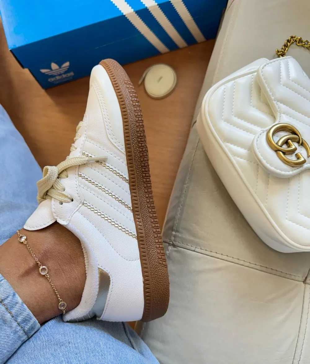 Tênis Adidas Samba Sintético Feminino Branco/Ouro — foto 5